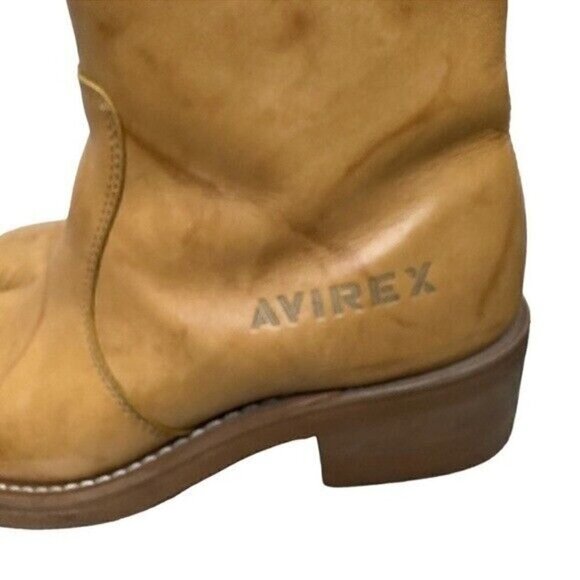 Vintage Avirex 70s Tan Square Toes Leather Chunky Ankle Boots Size 8.5 - Picture 4 of 10